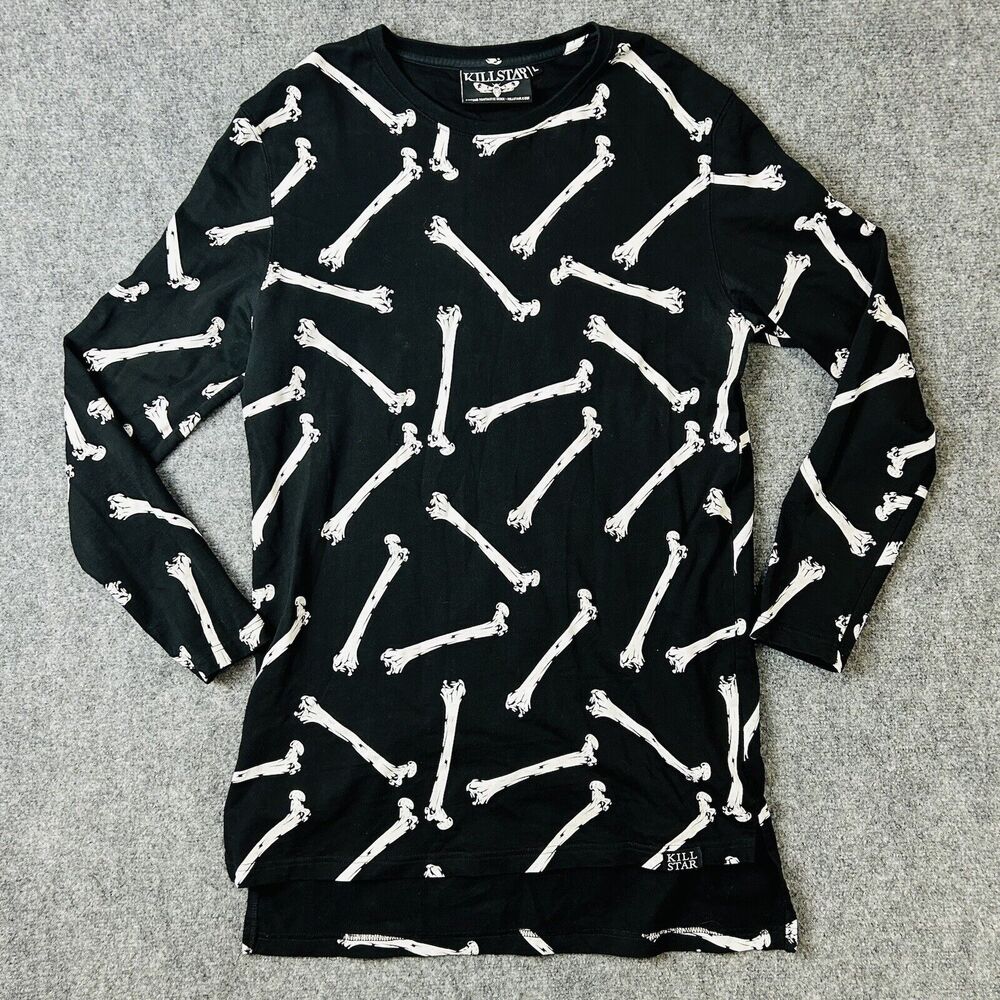 Killstar Adult Large Bones All Over Print Long Sleeve Pullover Sweat Shirt